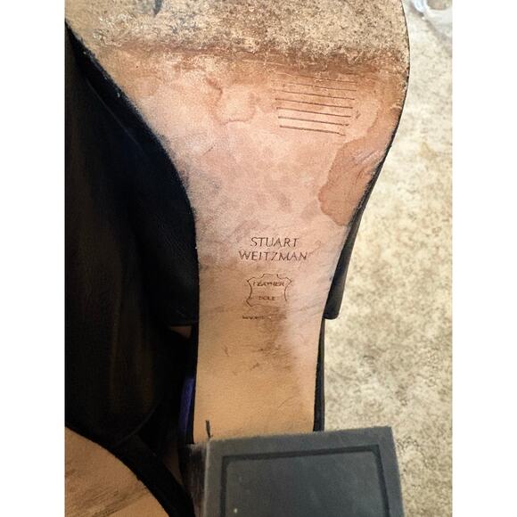 Stuart Weitzman Front Room Black Leather Heeled Booties 9.5 - Picture 4 of 8